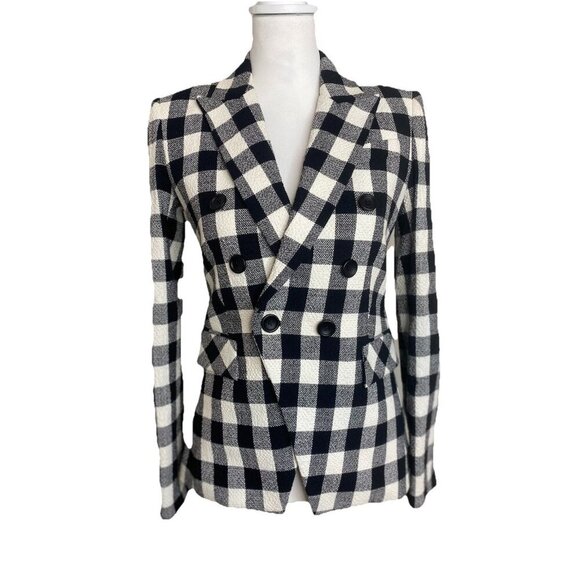Veronica Beard Miller Black White Gingham Double Breasted Linen Tweed Dickey 2 - Picture 2 of 13